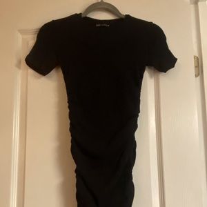 Zara Black Midi Cinched Dress. Size S. Mildly Worn